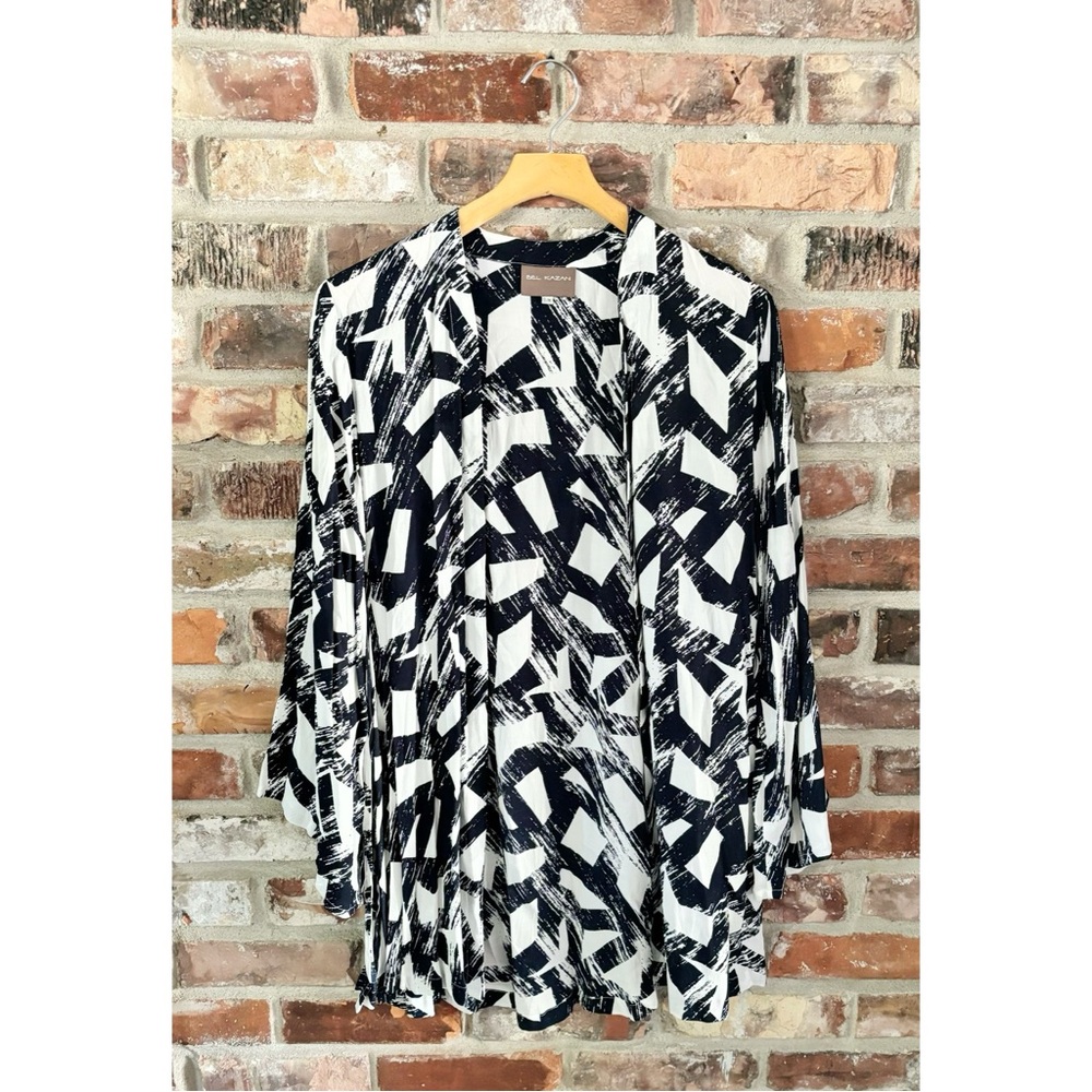 Bel Kazan Black White Printed Open Kimono Cover Up, S